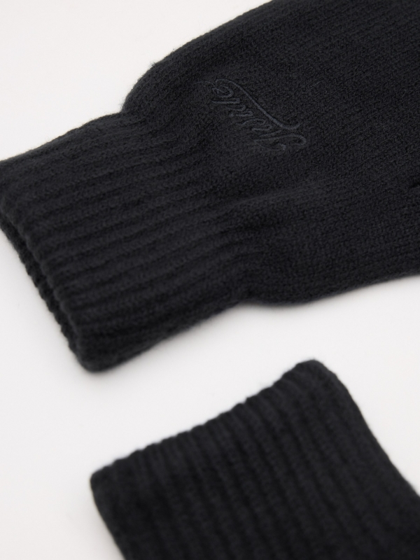 Brand embroidered gloves dark blue detail view