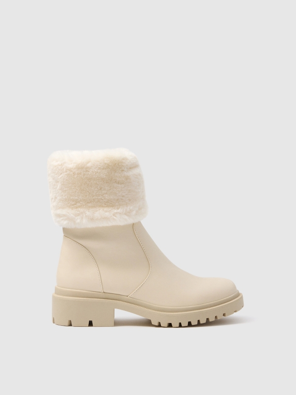 Fashion fur collar ankle boots white