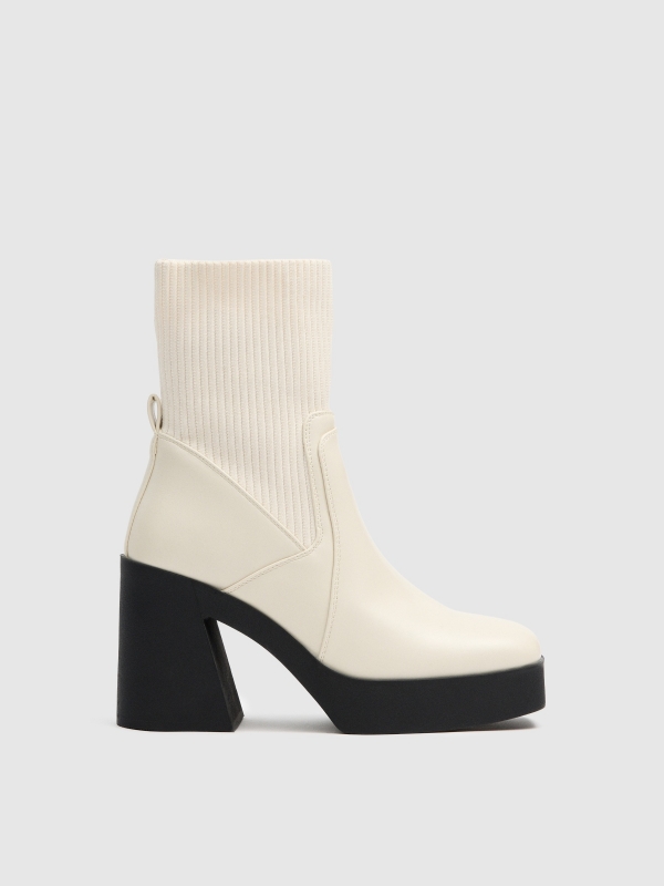 Boot with heel and elastic shaft white profile view