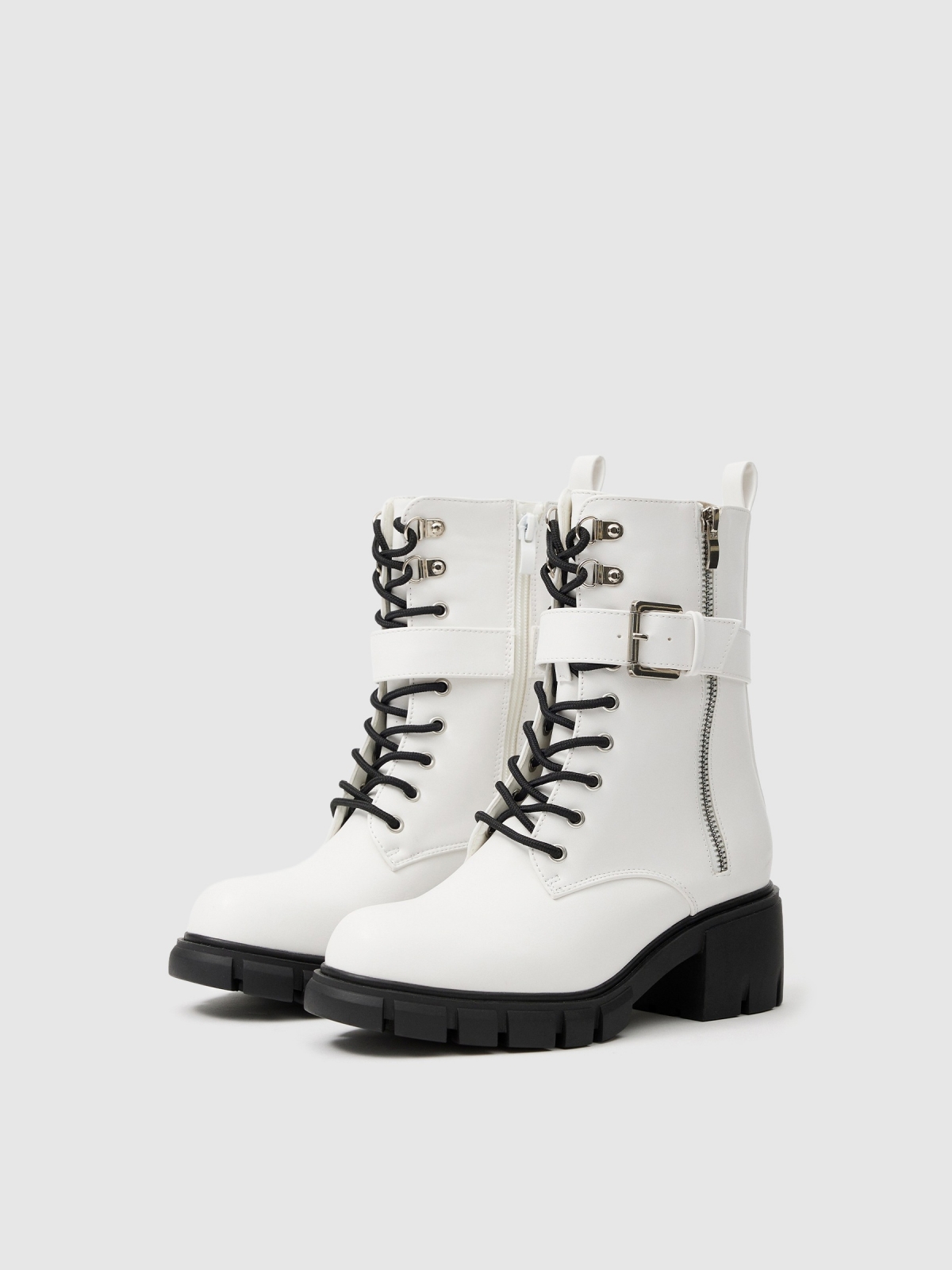 White ankle boot with buckle white 45º front view