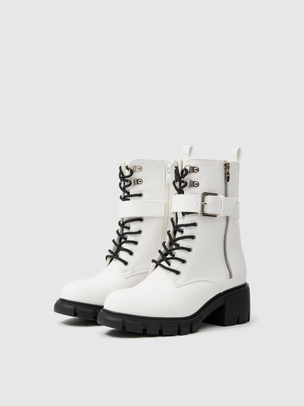 White ankle boot with buckle white 45º front view