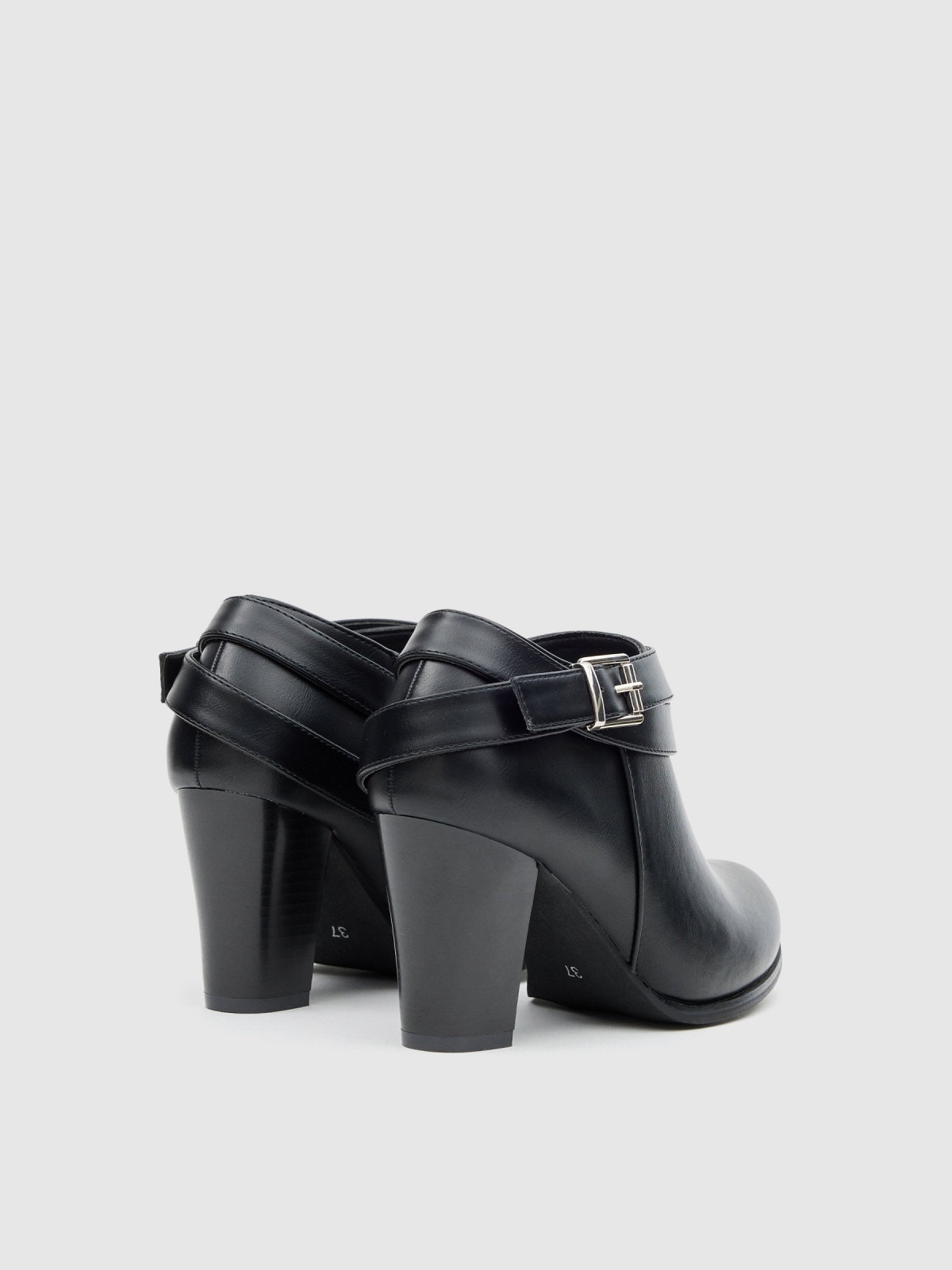 Patent leather ankle boots with buckle black 45º back view