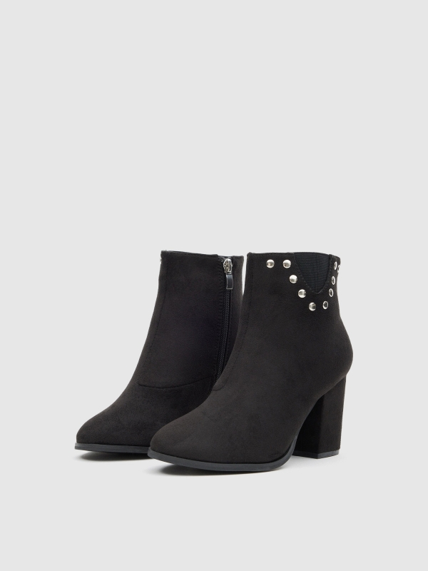 Ankle boots with studs and elastics black 45º front view