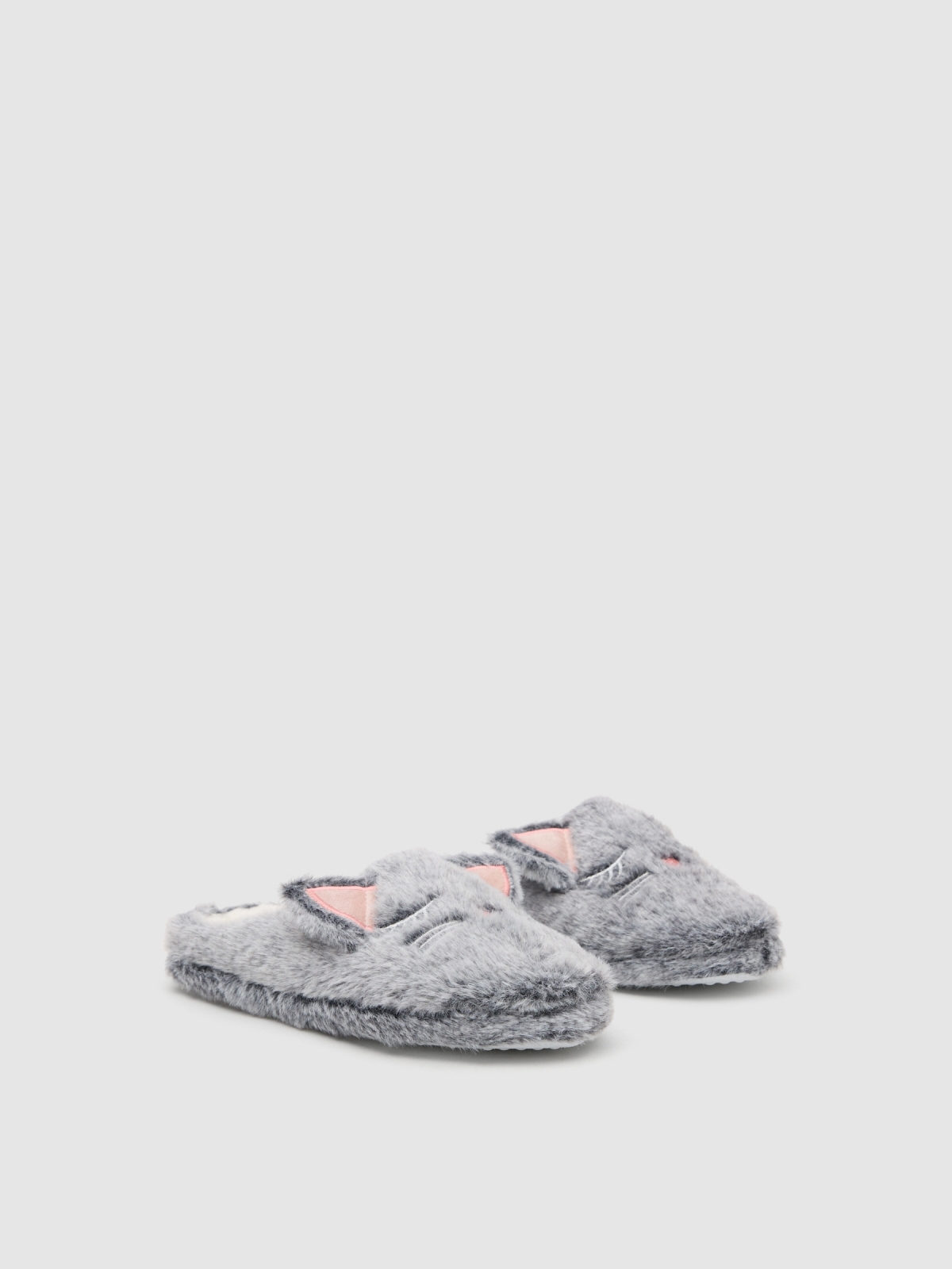 Cat house slippers grey middle front view