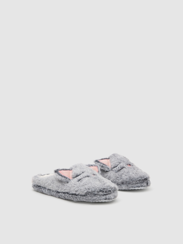 Cat house slippers grey middle front view