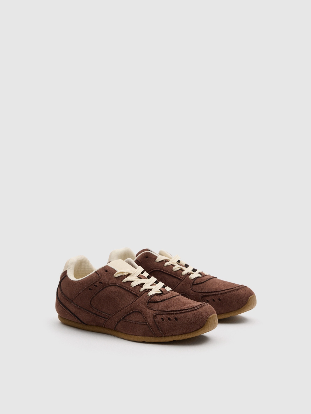 Brown casual sports shoe dark brown 45º front view
