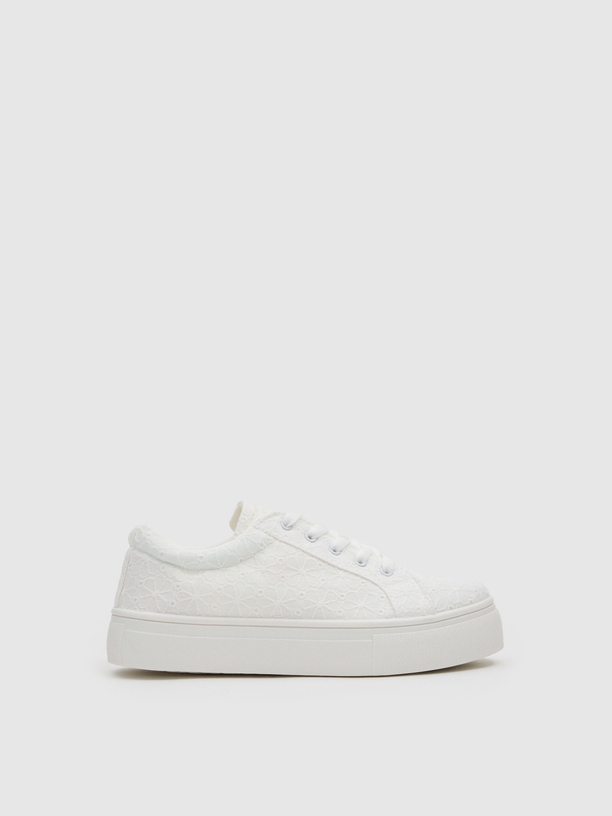 Embroidered canvas platform sneakers white profile view