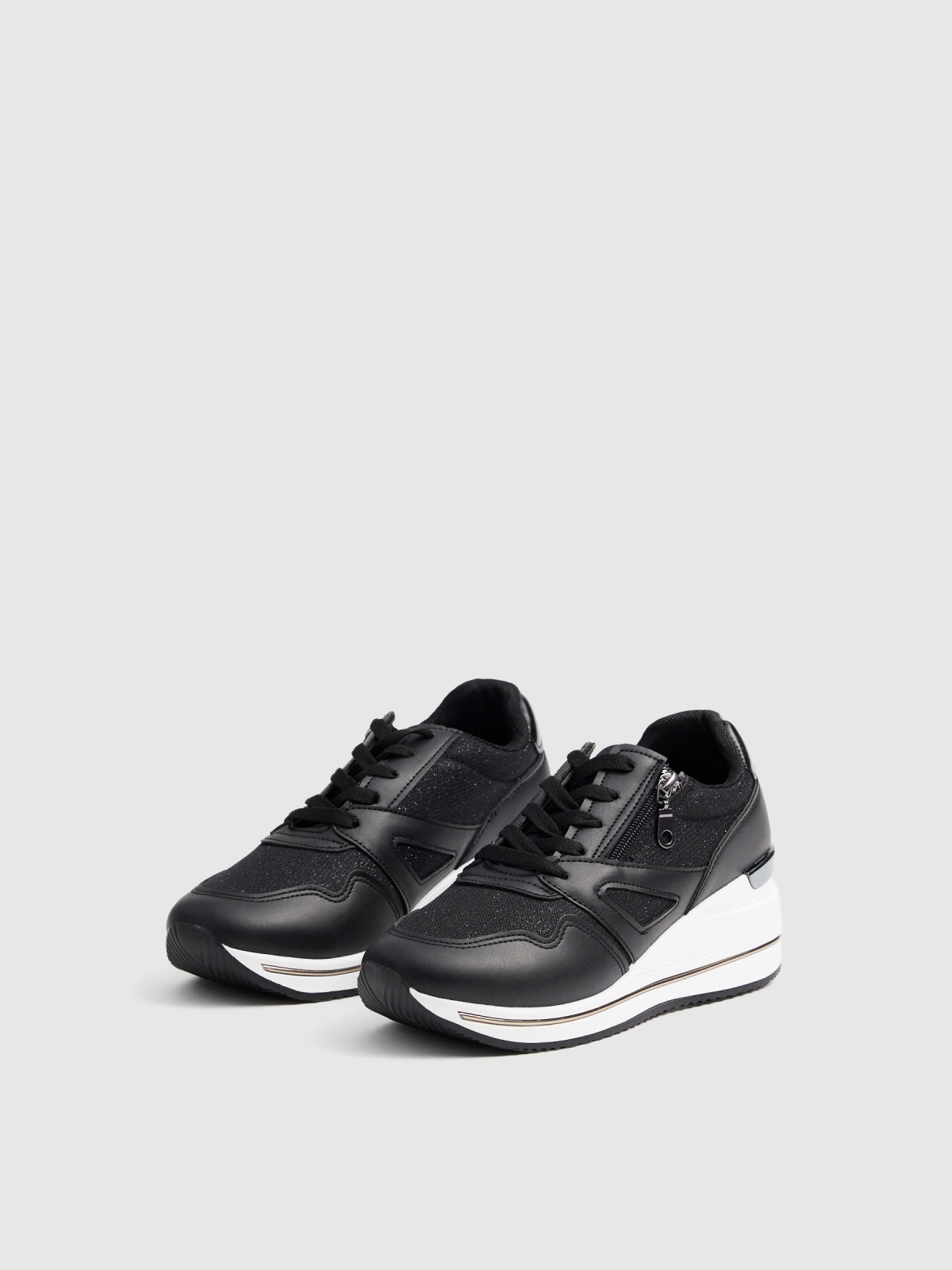 Modern wedge sneakers black 45º front view