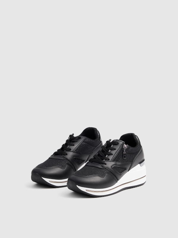 Modern wedge sneakers black 45º front view