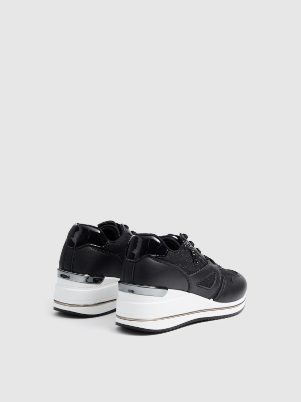 Modern wedge sneakers black 45º back view