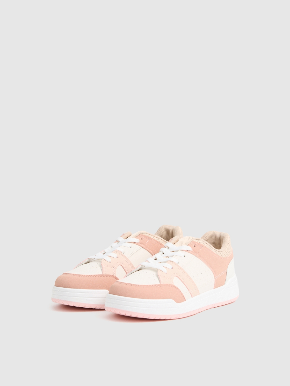 Casual combined faux leather sneakers sand 45º front view