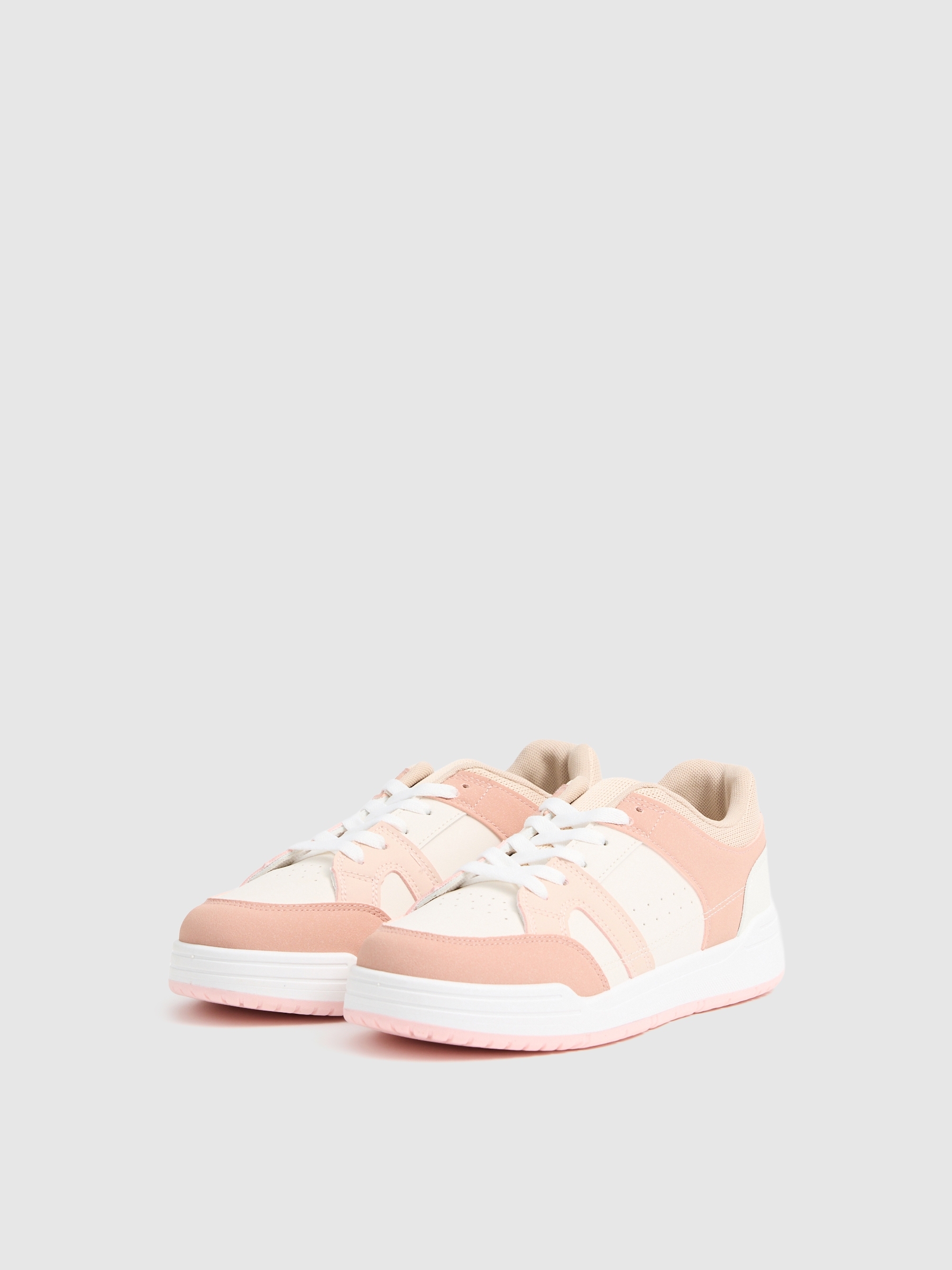 Casual combined faux leather sneakers sand profile view