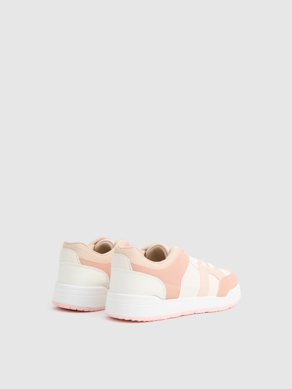 Casual combined faux leather sneakers sand 45º back view