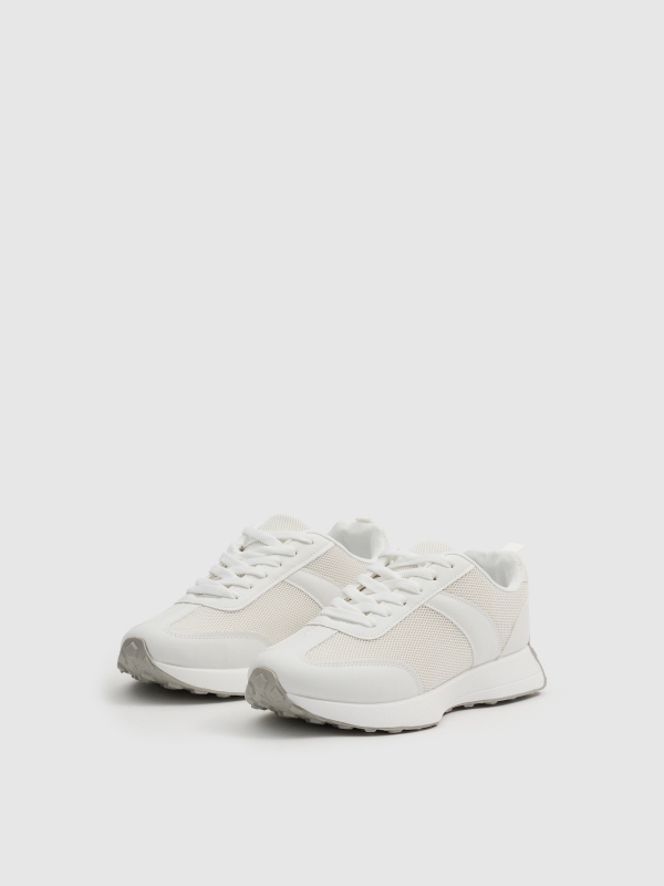 White casual running sneakers white 45º front view