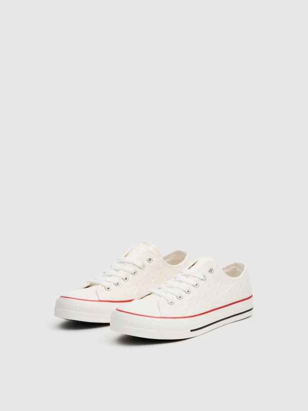 Canvas floral sneakers white 45º front view