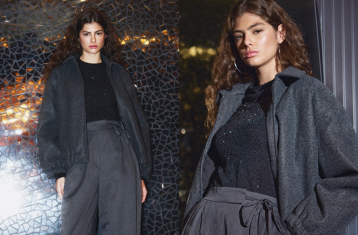 Gray cloth jacket dark grey middle front view