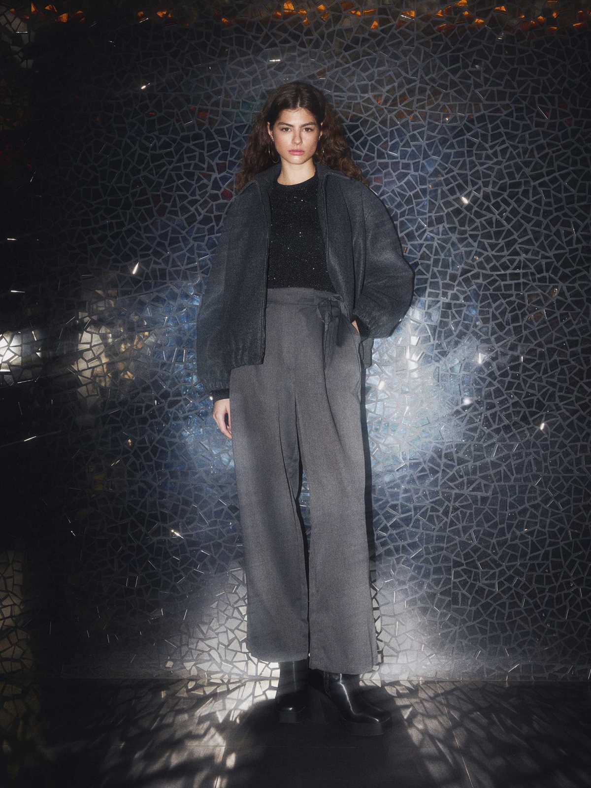 %New% Calça palazzo laço cinza escuro