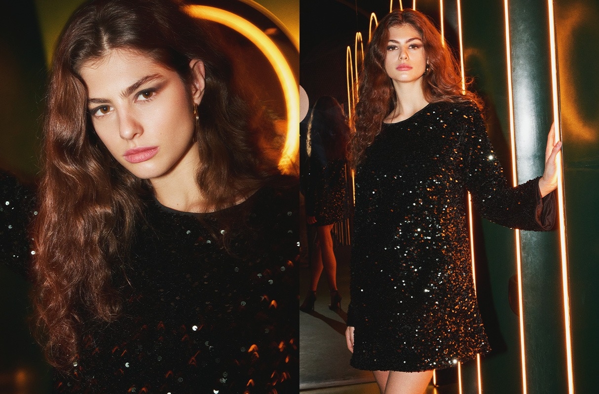 Mini sequin dress black middle front view