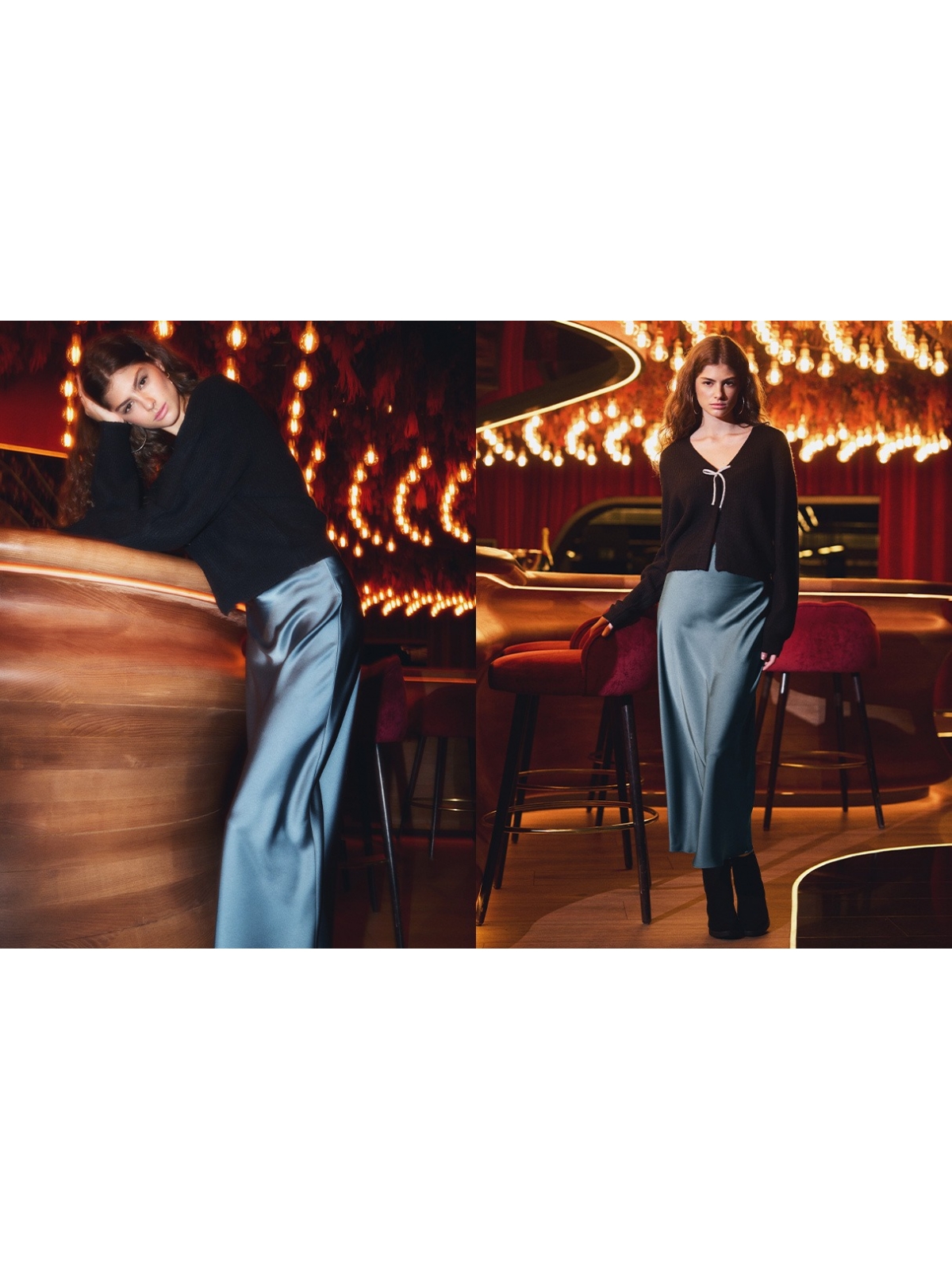 %NewExtra% Satin midi skirt bluish gray