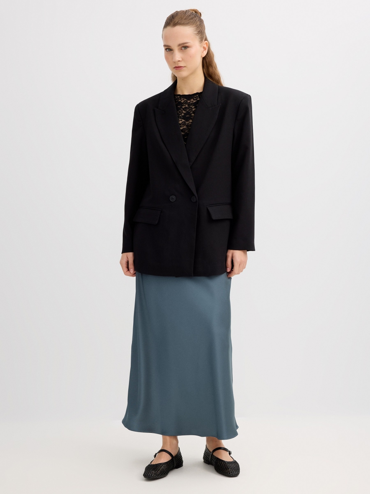 Oversized double-breasted blazer black front view