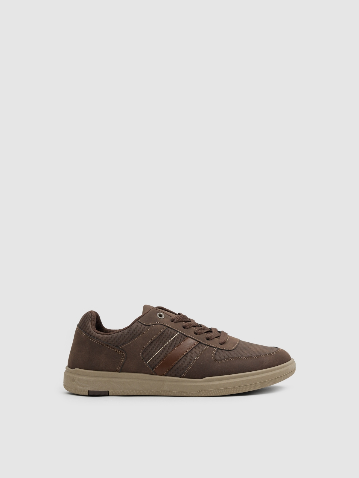 Synthetic leather sports shoes with rubber sole dark brown