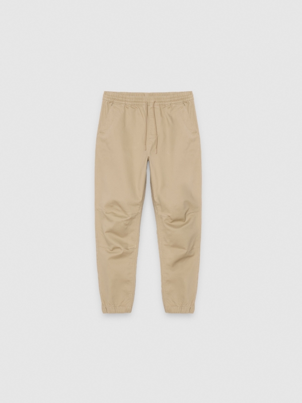  Calça de moletom bege com cintura elástica bege vista frontal