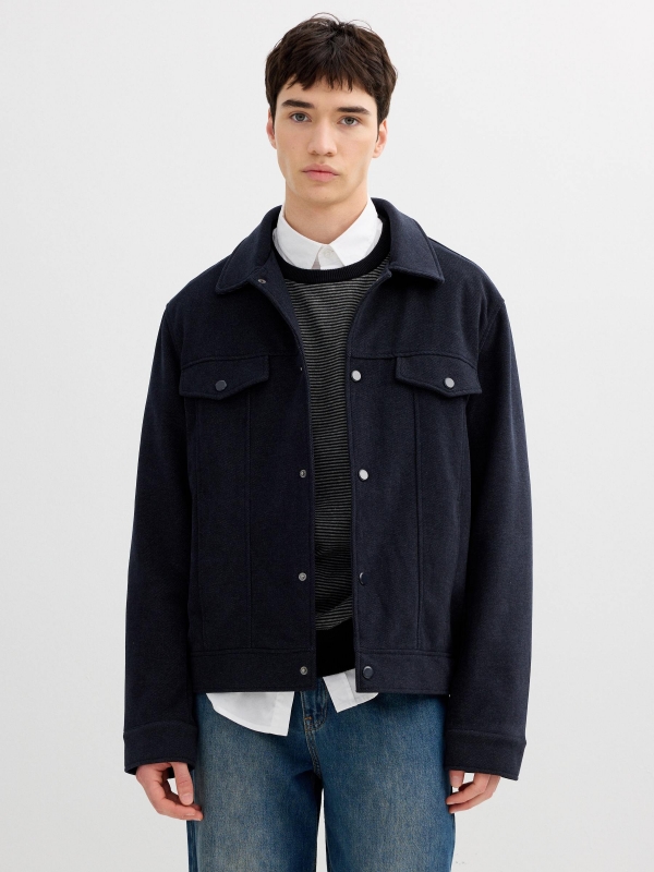 Cloth jacket navy middle front view