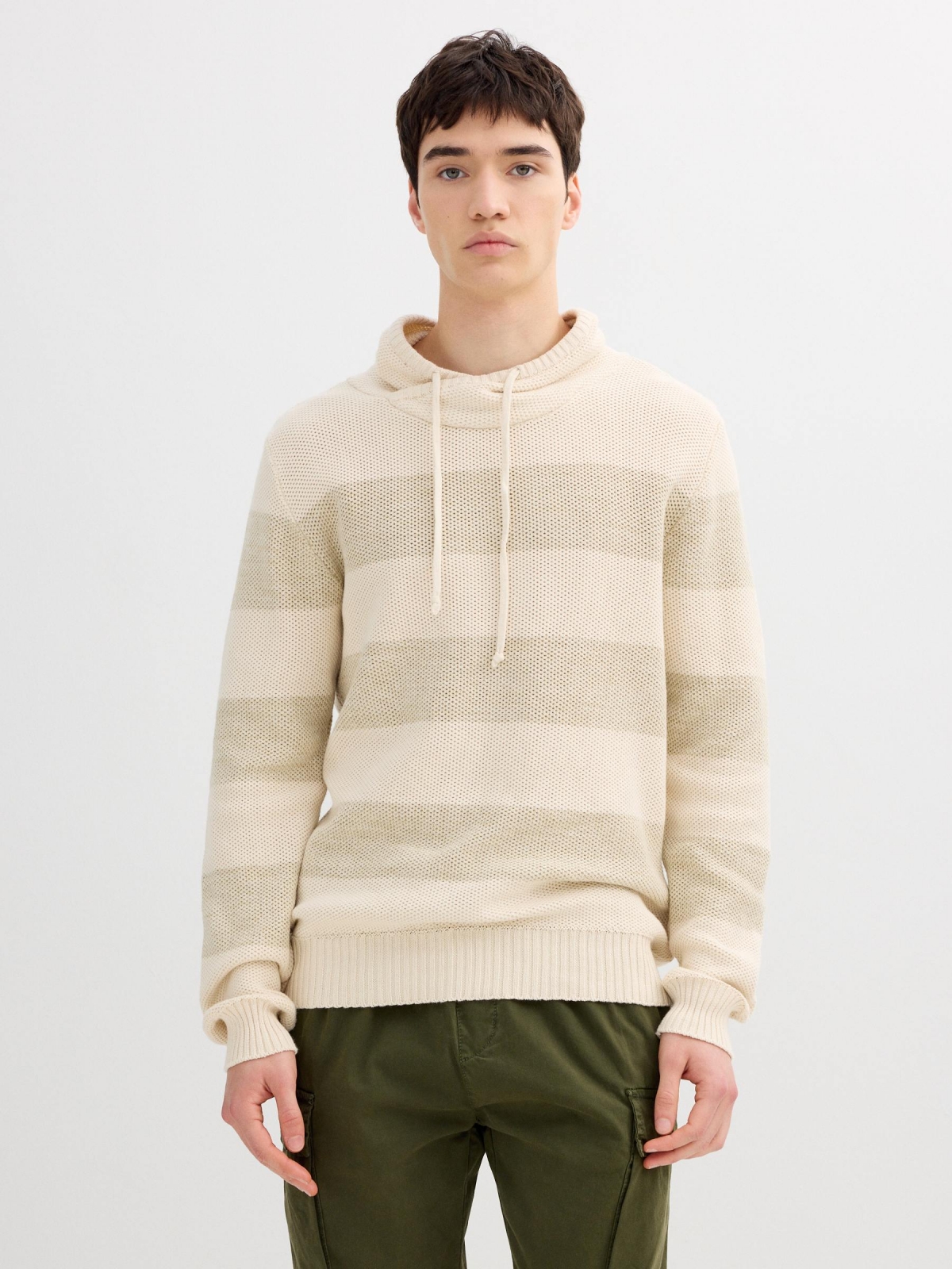 Striped knit sweater raw middle front view