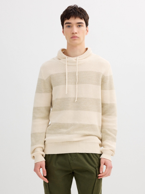 Striped knit sweater raw middle front view