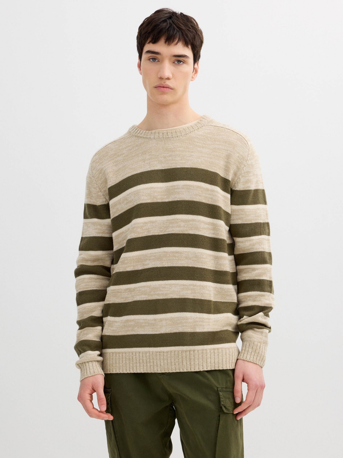 Jersey de punto a rayas crudo vista media frontal