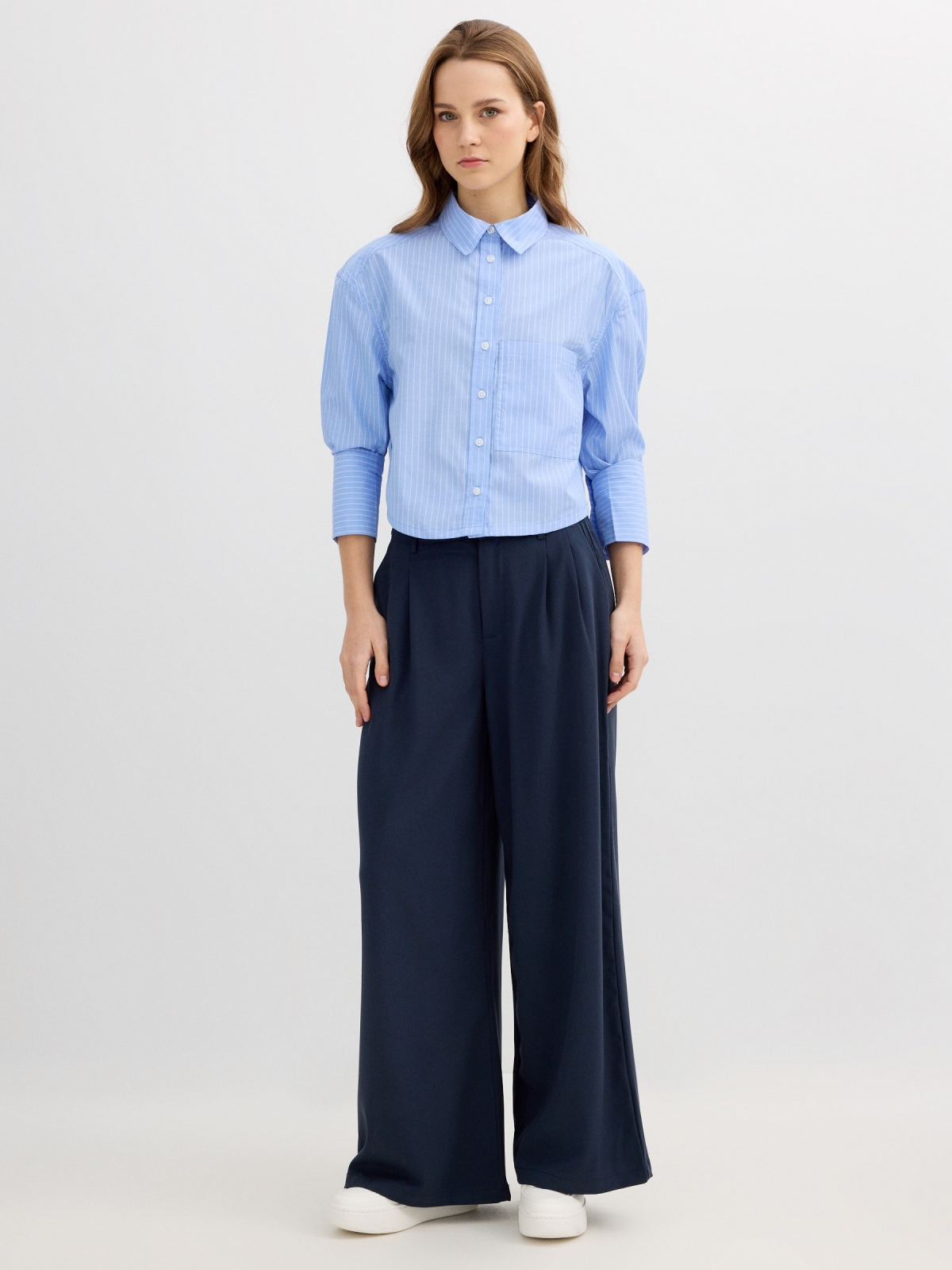 Contrast palazzo pants navy front view