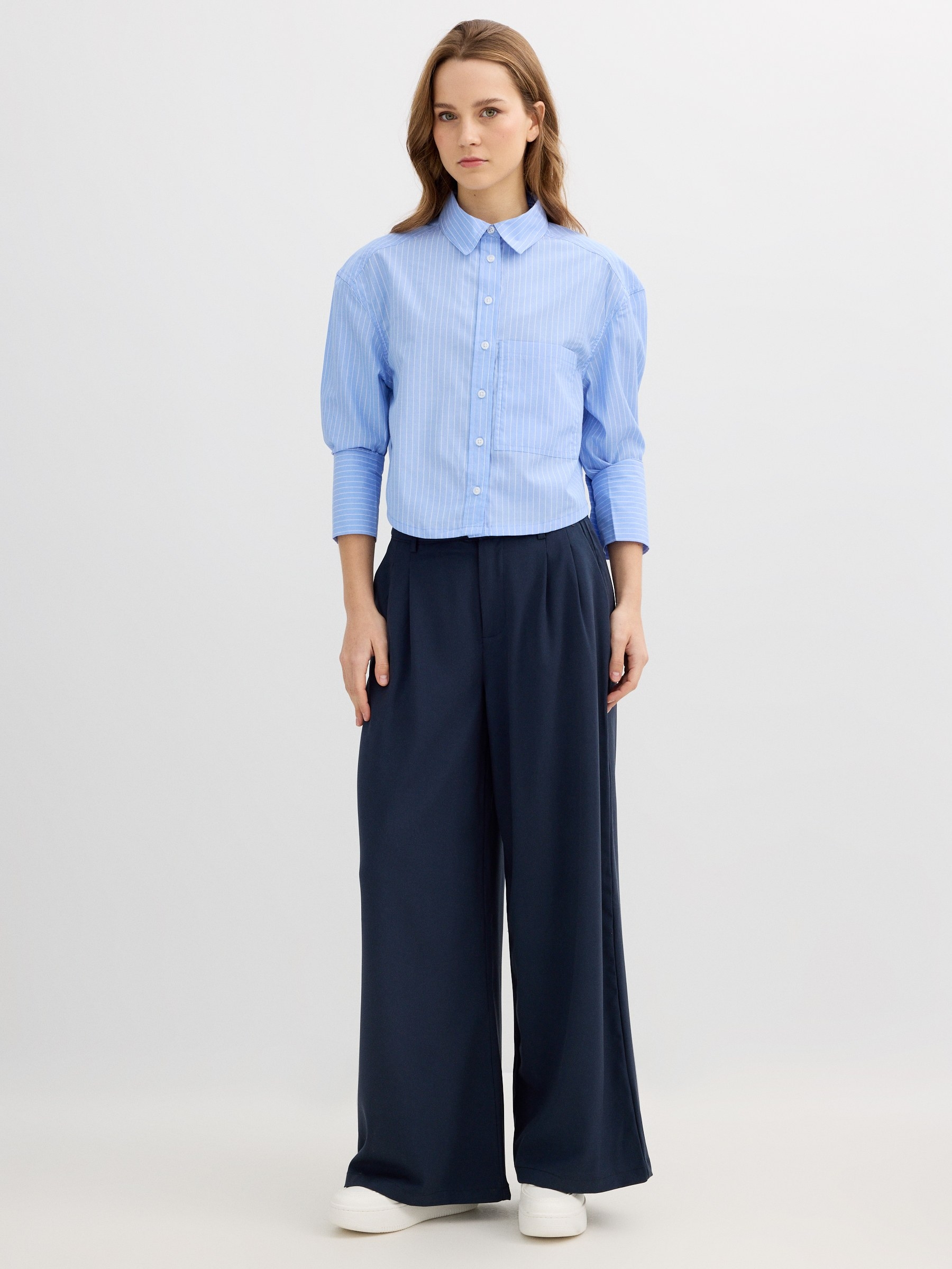 Contrast palazzo pants navy front view