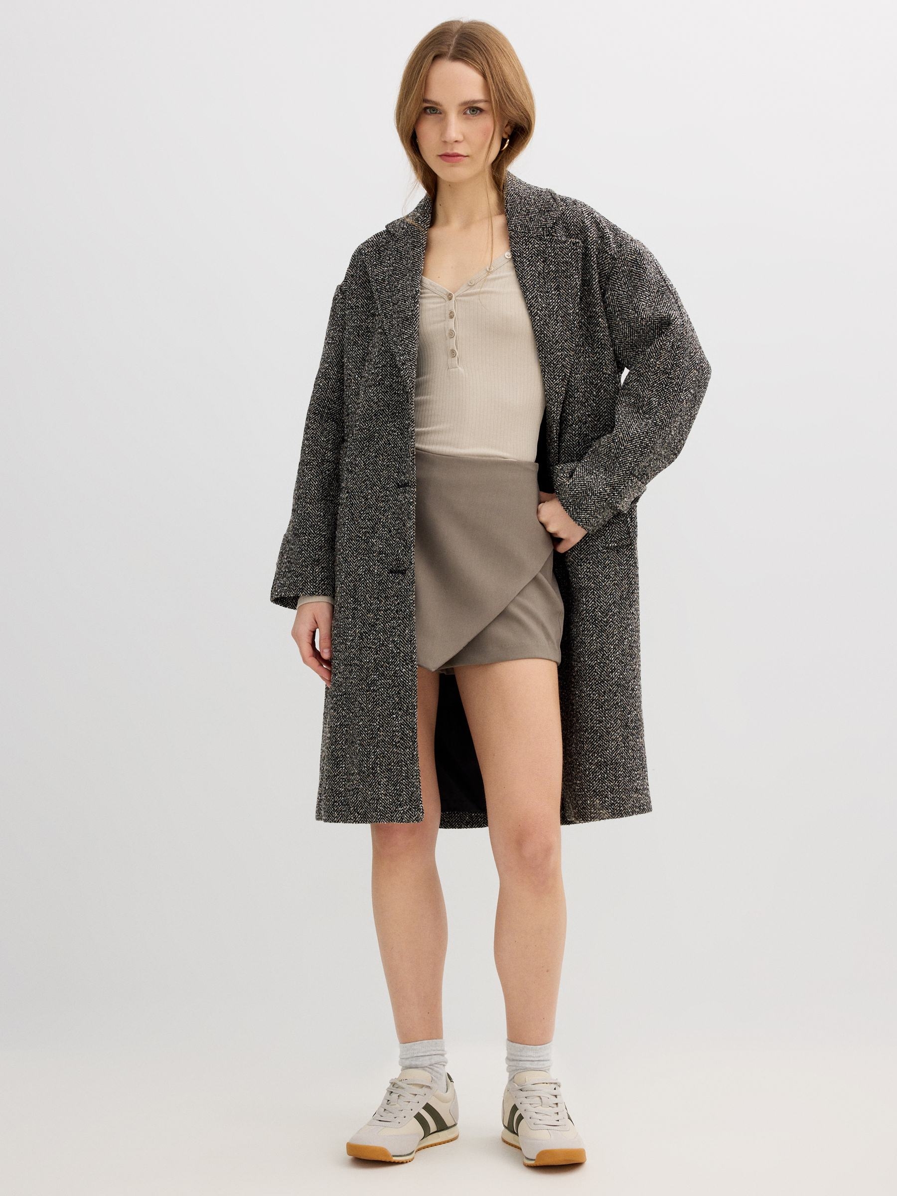 Asymmetric skort taupe middle front view