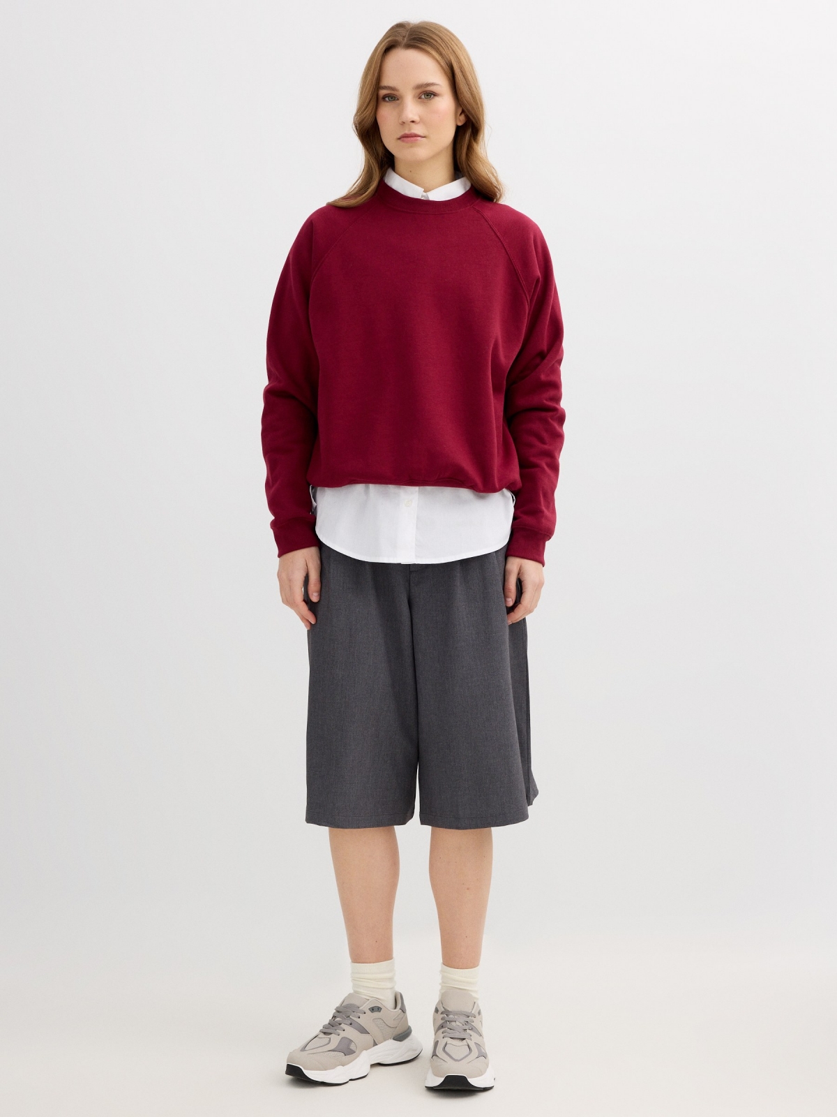 Fluid Bermuda with pleats melange grey middle front view