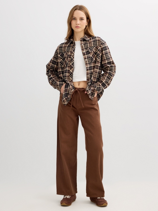 Casual pants with drawstrings cinnamon front view