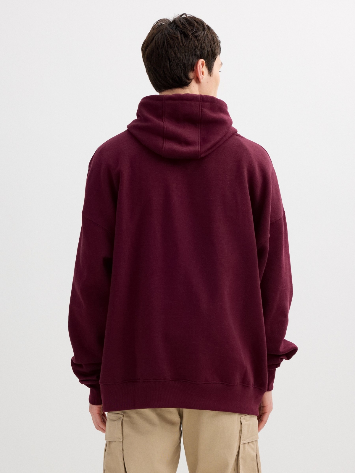 Basic hooded sweatshirt burgundy middle back view