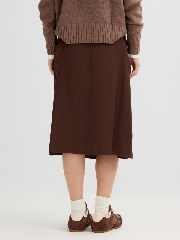 Brown midi satin skirt chocolate front view
