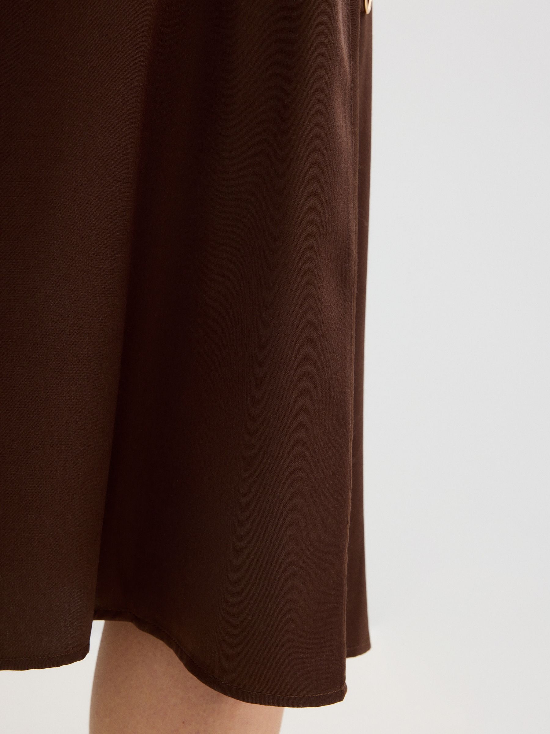Brown midi satin skirt chocolate middle front view