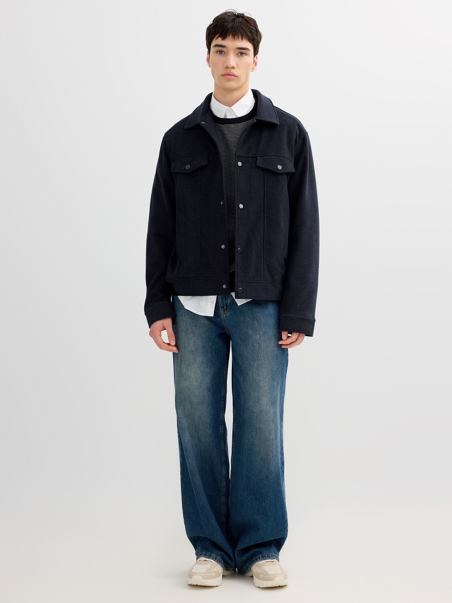 Cloth jacket navy middle front view