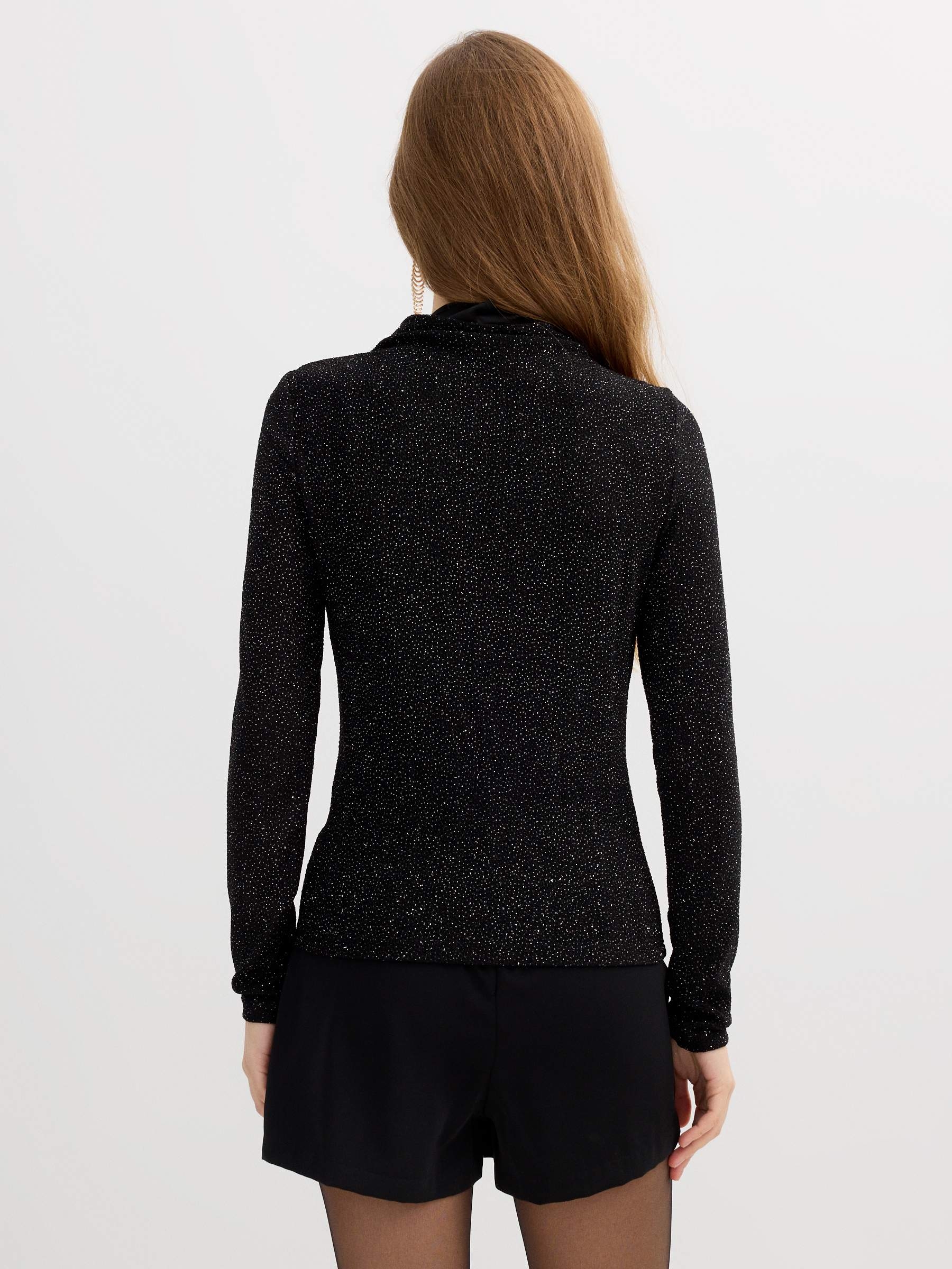 Long sleeve slim lurex t-shirt black middle front view