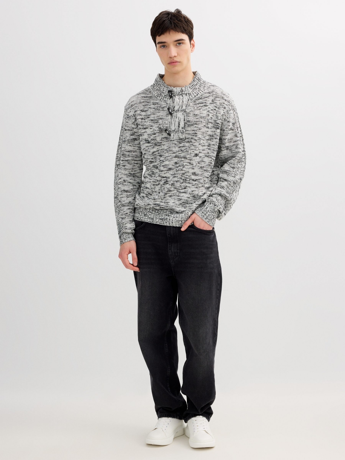 Fleece turtleneck sweater grey front view