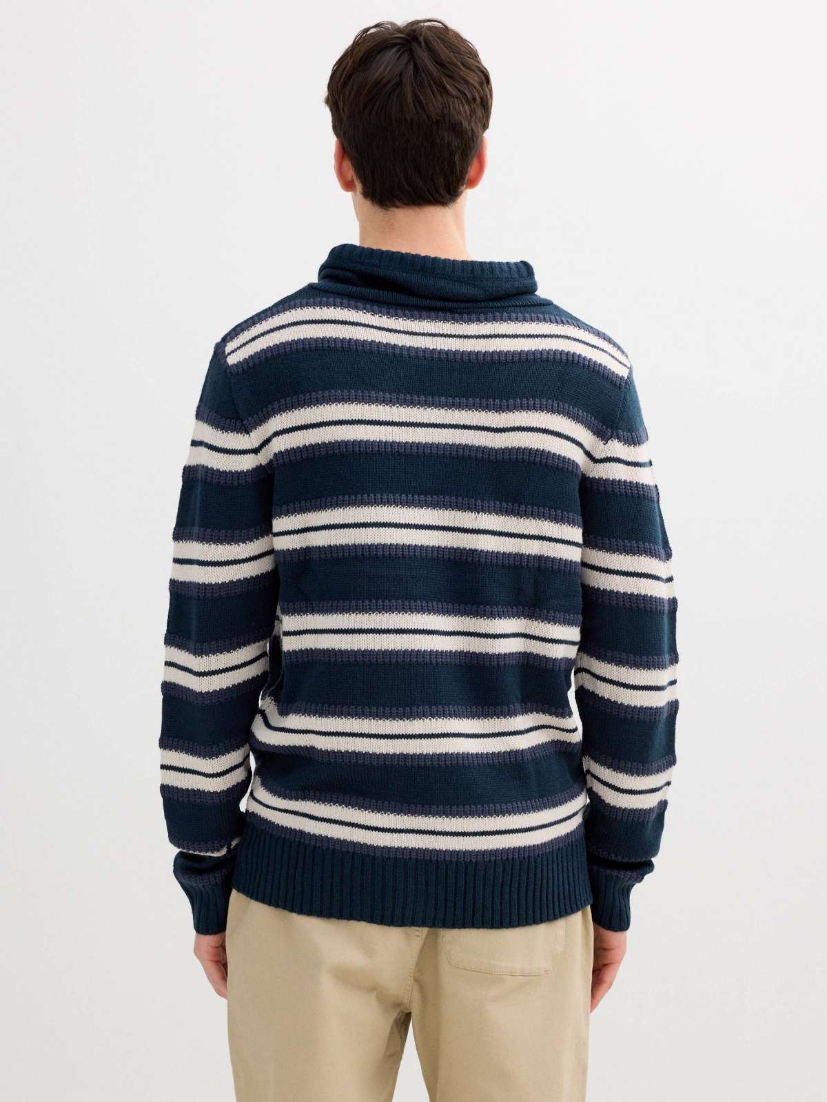 Striped knit sweater navy middle back view