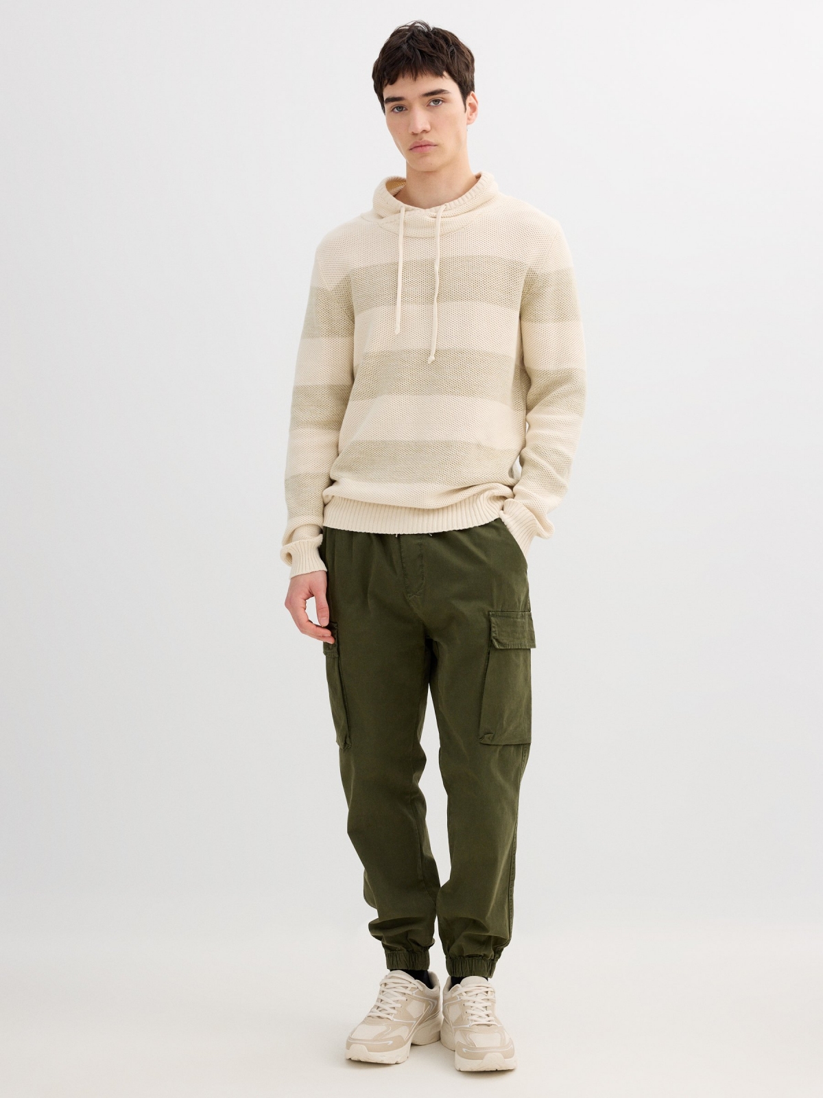 Striped knit sweater raw front view