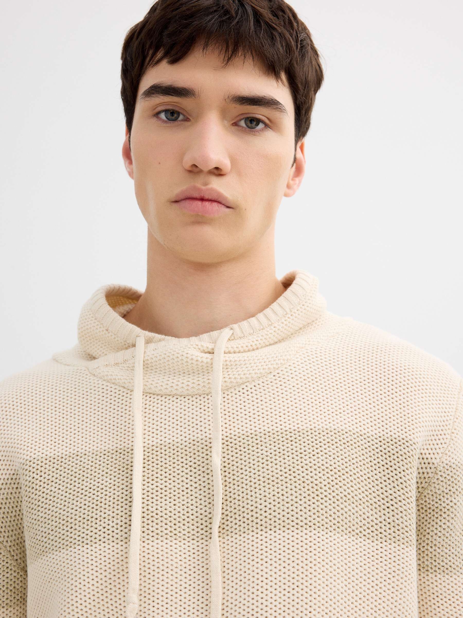 Striped knit sweater raw middle front view