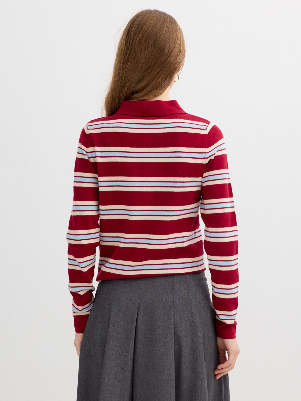 Striped knit polo jersey multicolor middle back view