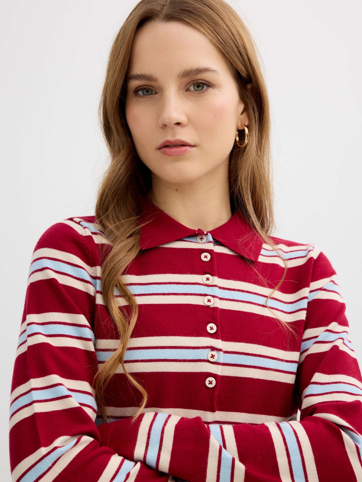 Striped knit polo jersey multicolor front view