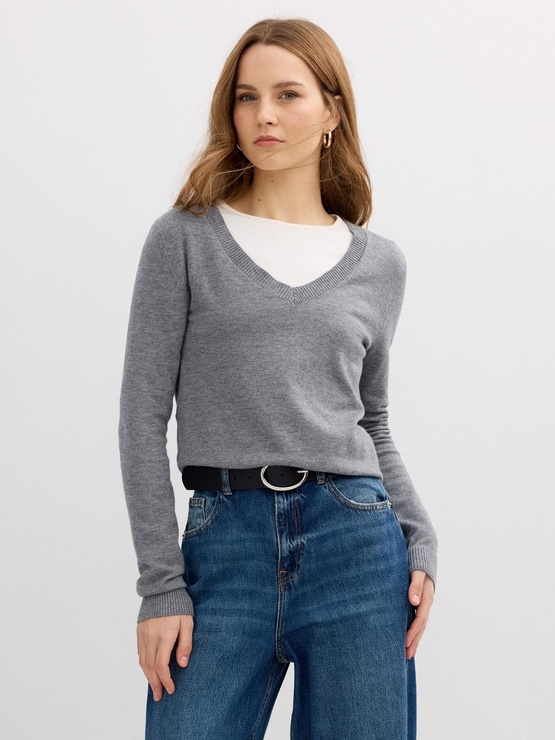 INSIDE Jersey básico cuello pico, Gris, L