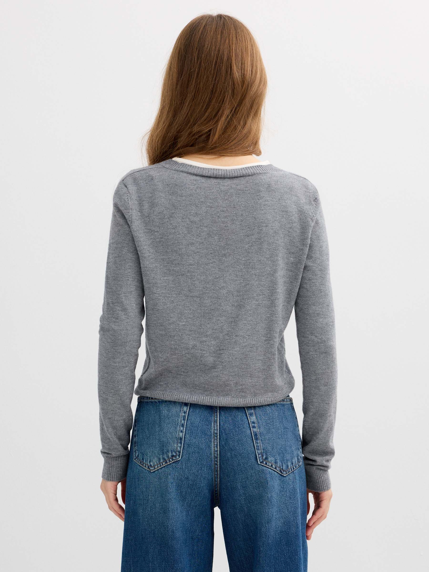 Basic V-neck jersey dark melange middle front view