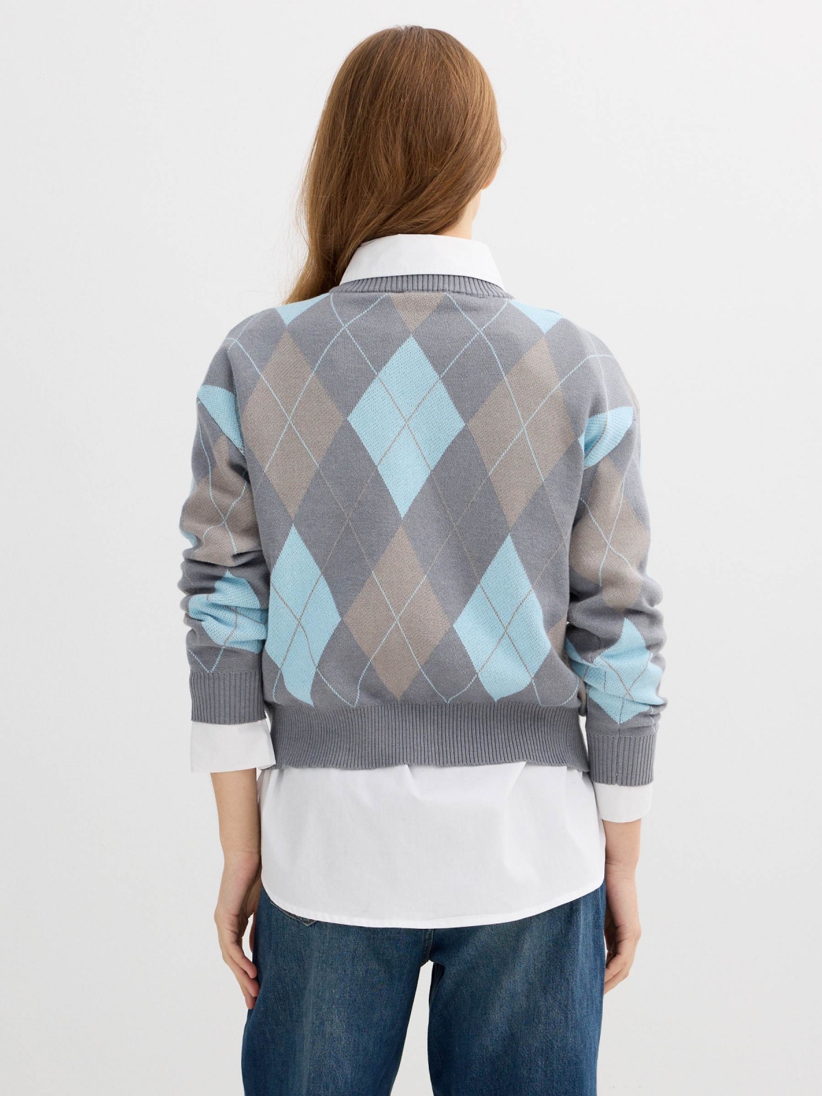 Jersey de rombos en jacquard gris vista media trasera