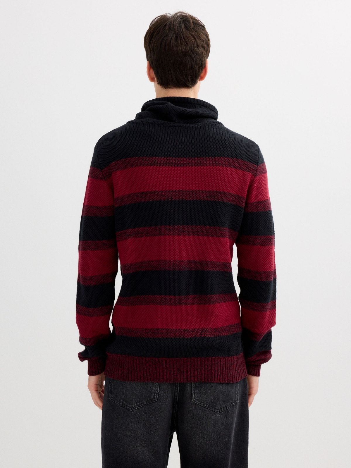 Striped knit sweater burgundy middle back view